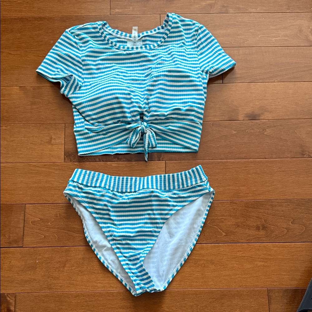 Blue Striped 2 piece Swim Set